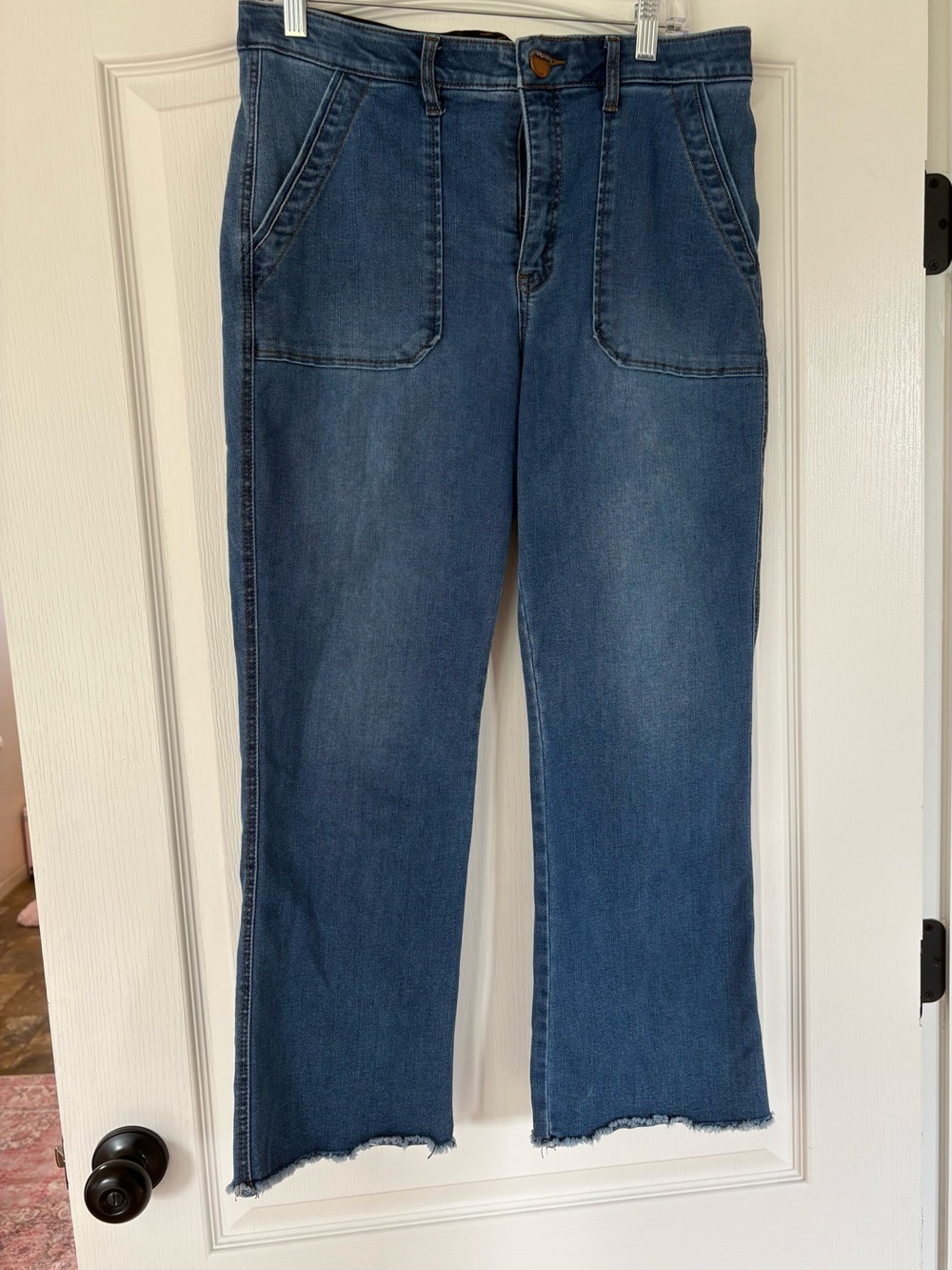 Democracy Ab Technology Size 12 Crop Wide Leg Jeans Raw Hem Medium Wash